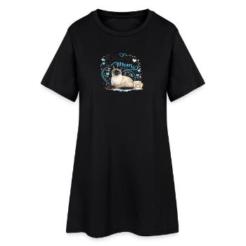 Maman siamoise aux pattes en cœur bleu - Robe T-shirt Femme - noir - Devant