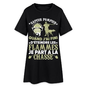Sapeur pompier qui part à la chasse éteins flammes - Robe T-shirt Femme - noir - Devant