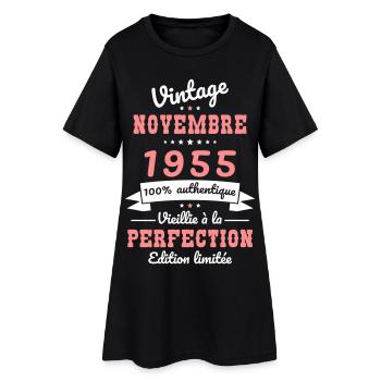 Anniversaire 70 ans - Vintage - Novembre 1955 - Robe T-shirt Femme - noir - Devant