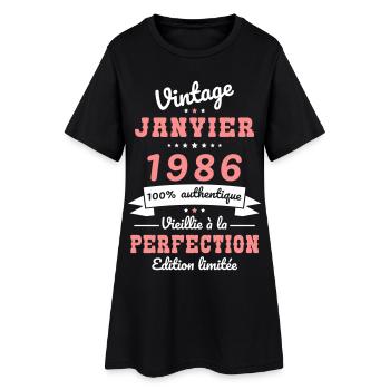 Anniversaire 40 ans - Vintage - Janvier 1986 - Robe T-shirt Femme - noir - Devant