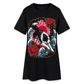 Border Collie im japanischen Tattoo Stil - Frauen T-Shirt-Kleid - Schwarz - Vorne