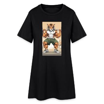 Tigre musculaire en entraînement gym - Robe T-shirt Femme - noir - Devant