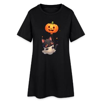 Chat d’Halloween avec citrouille d’Halloween - Robe T-shirt Femme - noir - Devant