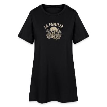 La Familia Schädel mit Rosen - Frauen T-Shirt-Kleid - Schwarz - Vorne