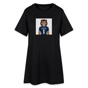 Tiger Maskottchen Jersey Druck - Frauen T-Shirt-Kleid - Schwarz - Vorne