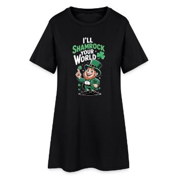 Am St. Patrick's Day werde ich deine Welt mit Kleeblättern verwöhnen - Frauen T-Shirt-Kleid - Schwarz - Vorne