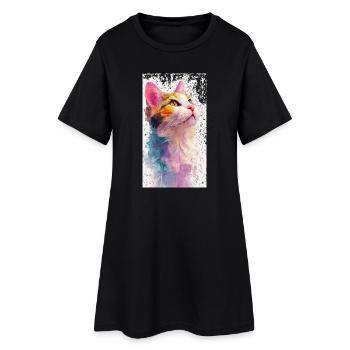 Aquarell Katze „Hoffnung“ – Bunte Watercolor Katze - Frauen T-Shirt-Kleid - Schwarz - Vorne