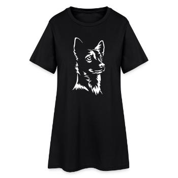 Podengo Kopf "Black Edition" - Frauen T-Shirt-Kleid - Schwarz - Vorne
