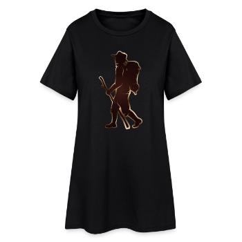 Pilgrim or hiker with walking stick & backpack - Women’s T-Shirt Dress - black - Front