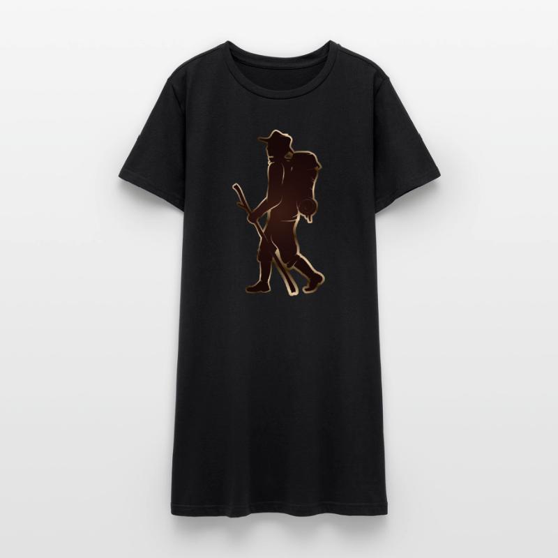 Pilger oder Wanderer mit Wanderstab & Rucksack Frauen T-Shirt-Kleid