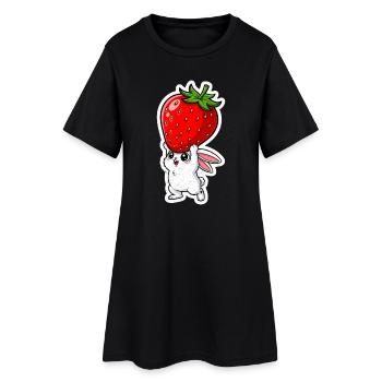 Erdbeere und Hase - Frauen T-Shirt-Kleid - Schwarz - Vorne