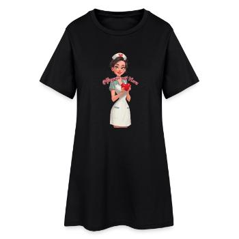 Pflegen mit Herz - Frauen T-Shirt-Kleid - Schwarz - Vorne