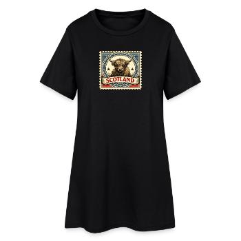 Timbre vintage Highland Cow Scotland - Robe T-shirt Femme - noir - Devant