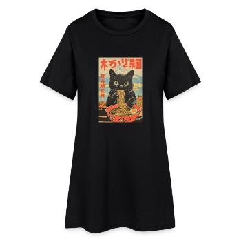 Drôle de chat Ramen Japonais Japon Amoureux - Robe T-shirt Femme - noir - Devant