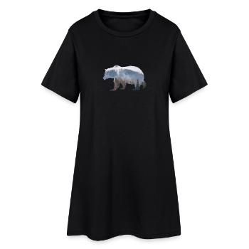 Bär mit Wald - Frauen T-Shirt-Kleid - Schwarz - Vorne