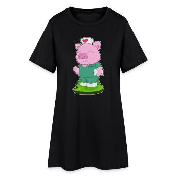 Schwein Krankenschwester  - Frauen T-Shirt-Kleid - Schwarz - Vorne