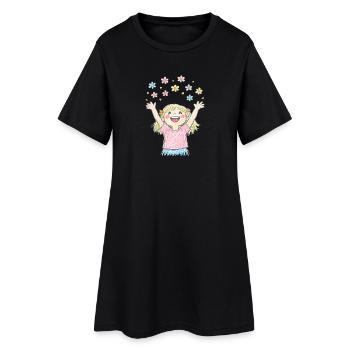 Fröhliches Mädchen streut Blumen - Frauen T-Shirt-Kleid - Schwarz - Vorne