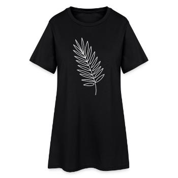 Dessin au trait de feuille de fougère noir et blanc - Robe T-shirt Femme - noir - Devant
