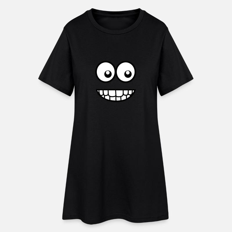 Lustiges Comic Gesicht (Witzig) / Smiley - Frauen T-Shirt-Kleid - Schwarz