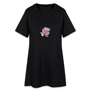 Rosa Magnolie - Frauen T-Shirt-Kleid - Schwarz - Vorne