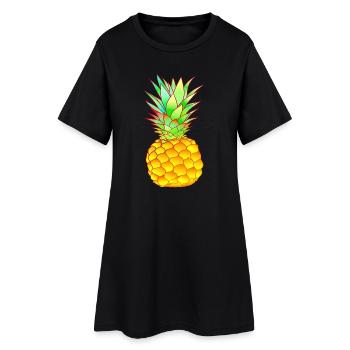 tropische Ananas farbenfroh - Frauen T-Shirt-Kleid - Schwarz - Vorne