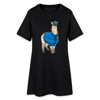 Alpaka Polizist Sonnenbrille Polizei - Frauen T-Shirt-Kleid - Schwarz - Vorne