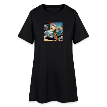 Retro Pinup am Oldtimer - Frauen T-Shirt-Kleid - Schwarz - Vorne