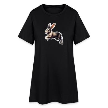Hase im Sprung Druck - Frauen T-Shirt-Kleid - Schwarz - Vorne