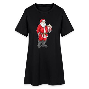 Maïs soufflé de Noël Père Noël - Robe T-shirt Femme - noir - Devant