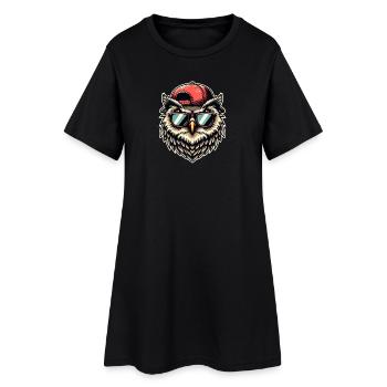 Coole Eule mit Sonnenbrille und Cap - Frauen T-Shirt-Kleid - Schwarz - Vorne