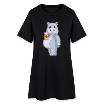 Hippopotamus Café à emporter - Robe T-shirt Femme - noir - Devant
