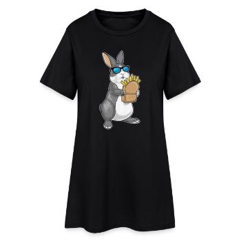 Hase Pommes frites - Frauen T-Shirt-Kleid - Schwarz - Vorne