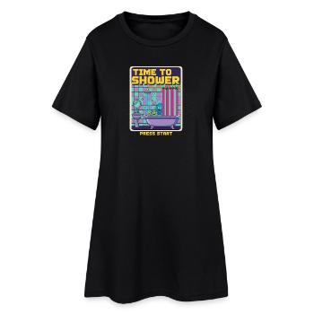 Time To Shower Monster Retro Pixel Bath Game Funny - Women’s T-Shirt Dress - black - Front