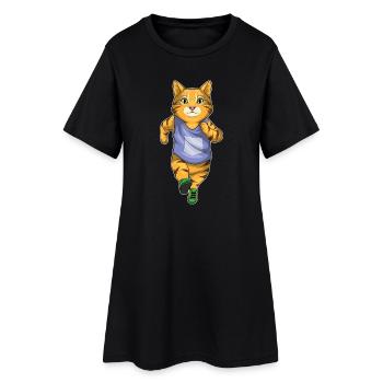 Katze Jogger Joggen Sport - Frauen T-Shirt-Kleid - Schwarz - Vorne