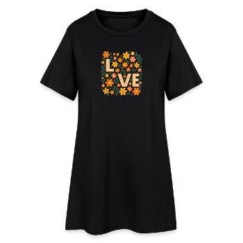 Love in Bloom – Florales Retro-Design - Frauen T-Shirt-Kleid - Schwarz - Vorne