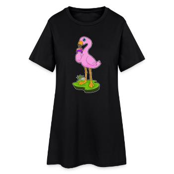Crème glacée gaufrée Flamingo - Robe T-shirt Femme - noir - Devant