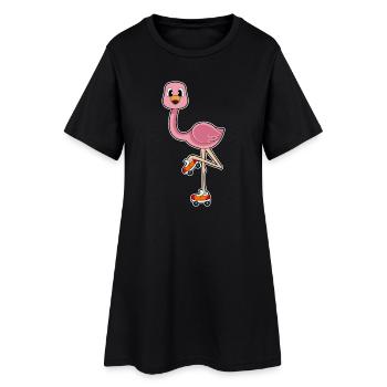 Flamingo Rollschuhfahren Rollschuhe - Frauen T-Shirt-Kleid - Schwarz - Vorne