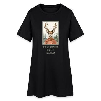 Drôle de renne en pull de Noël - Robe T-shirt Femme - noir - Devant