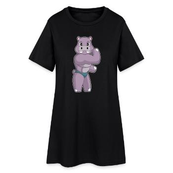 Hippopotame Bodybuilder Sport de culturisme - Robe T-shirt Femme - noir - Devant