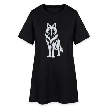 Wolfs Silhouette Kontrastdesign - Frauen T-Shirt-Kleid - Schwarz - Vorne