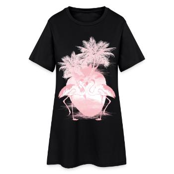 Palmen Flamingos Sommer Rosa - Frauen T-Shirt-Kleid - Schwarz - Vorne