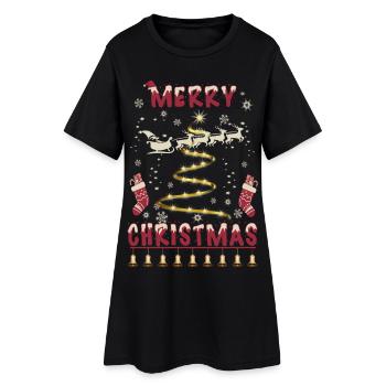 Frohe Weihnachten - Frauen T-Shirt-Kleid - Schwarz - Vorne