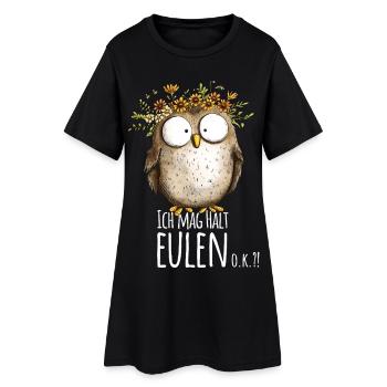 Eule mit Spruch Ich Mag Halt Eulen - Frauen T-Shirt-Kleid - Schwarz - Vorne