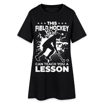 Hockey Mädchen - Frauen T-Shirt-Kleid - Schwarz - Vorne