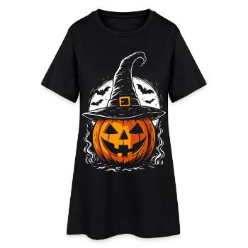 Spooky pumpkin with witch hat & full moon - Women’s T-Shirt Dress - black - Front