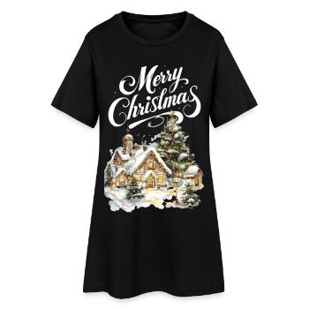 Scène de rêve de Noël au village d’hiver - Robe T-shirt Femme - noir - Devant
