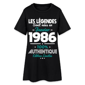 Anniversaire 40 ans - Légendes nées Janvier 1986 - Robe T-shirt Femme - noir - Devant