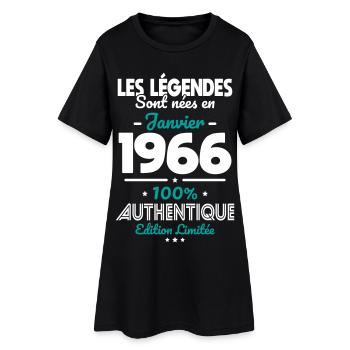 Anniversaire 60 ans - Légendes nées Janvier 1966 - Robe T-shirt Femme - noir - Devant