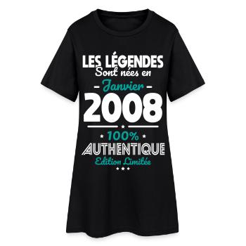 18. Geburtstag - Legenden geboren im Januar 2008 - Frauen T-Shirt-Kleid - Schwarz - Vorne