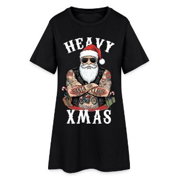 Heavy XMAS - Weihnachten - Rocker -  Santa Claus  - Frauen T-Shirt-Kleid - Schwarz - Vorne